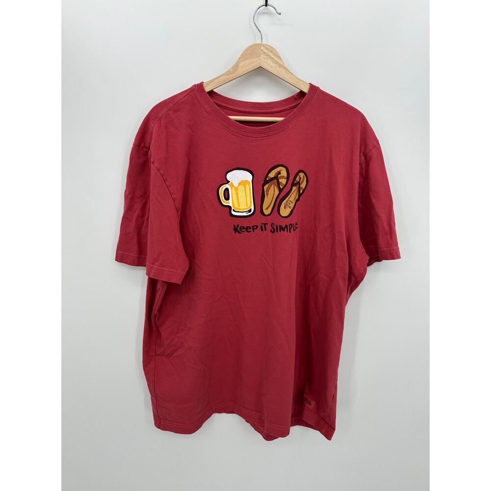 Life is Good Mens Red Keep It Simple Beer Sandals Beach Crusher Tee T-Shirt XL